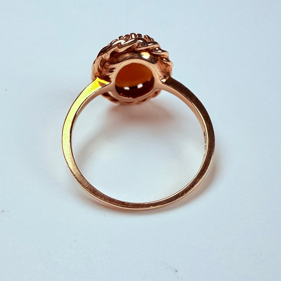 Estate Romany 10K Solid Yellow Gold Oval Muse Portrait Cameo Shell Vintage Ring - Picture 6 of 10